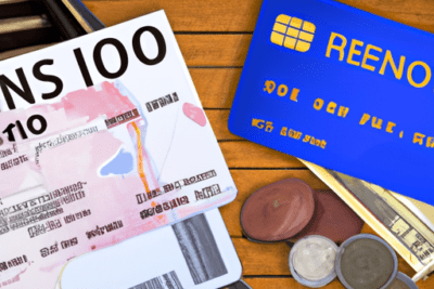 Tarjeta de embarque, tarjeta bancaria azul, monedas y billetes sobre una superficie de madera que ilustran puedo viajar con el dni caducado una pregunta comunmente formulada
