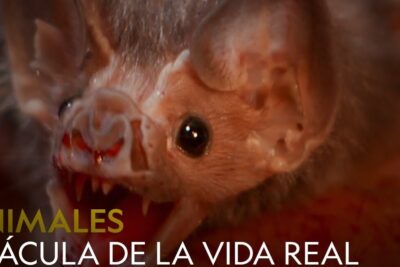 Primer plano de un murciélago vampiro con dientes visibles y ojos brillantes; que comen las vaquitas marinas descubre la dieta de estos fascinantes mamiferos marinos