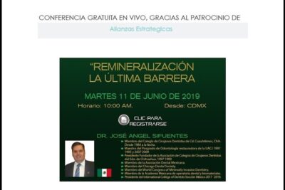 Afiche de conferencia gratuita en vivo sobre remineralización dental con ponente, bandera mexicana y botón de registro, que comen los menonitas descubre su dieta tradicional y sus costumbres alimenticias