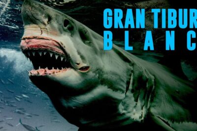 Gran tiburón blanco con la boca abierta entre cardúmenes, que comen los tiburones blancos descubre la dieta de estos majestuosos depredadores