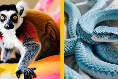 Lémur de ojos anaranjados y serpiente azul en imagen dividida que comen los zorros del desierto descubre la dieta de estos fascinantes animales