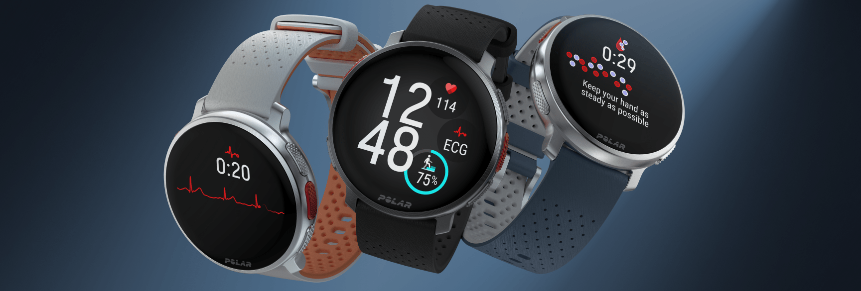 Tres relojes inteligentes con pantallas que muestran ECG, frecuencia cardiaca y porcentaje de actividad que consecuencias hay si el oxigeno en sangre es bajo descubre las respuestas
