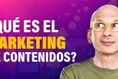 Hombre pensativo con fondo púrpura y la frase que es el marketing de contenidos en letras grandes