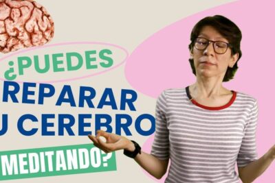Persona meditando con gesto relajado y gráfico de cerebro ilustrando que es el mindfulness y sus beneficios
