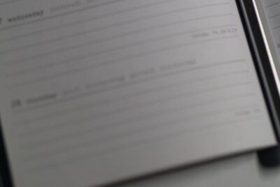 Agenda y bolígrafo desenfocados sobre una página en blanco que sugieren planificación y ayudan a explicar que es un ano bisiesto y como explicarlo a los ninos