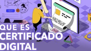 Ilustración de una persona firmando un documento digital que explica que es un certificado digital para empresas