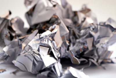 Que es una deuda caducada despues de 5 anos: papel arrugado y lámina metálica como metáfora visual que muestra un primer plano de papeles y aluminio arrugados sobre fondo claro.