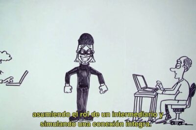 Ilustración que muestra que es una vpn y para que sirve frente a un intermediario que intercepta conexiones.
