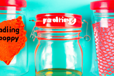 Tres tarros de cristal con tapas rojas sobre fondo turquesa que hacen alusión a que hacer cuando un producto ha caducado o ha sido eliminado en wallapop