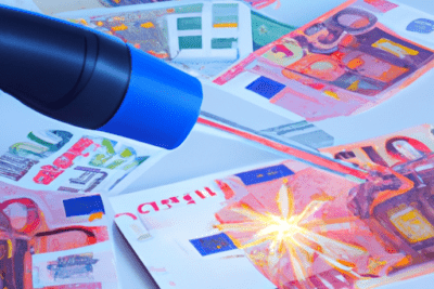 Soplete azul encendido aplicando calor y chispa sobre varios billetes coloridos en primer plano que hacer si tienes un espidifen 600 caducado no te preocupes aqui te lo contamos todo