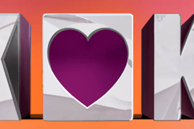 Bloque blanco marmolado con un corazón morado recortado centrado sobre un fondo naranja vibrante que hacer si tu qviart undro 4k esta caducado encuentra la solucion aqui