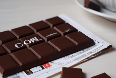 Barra de chocolate abierta con piezas separadas sobre su envoltorio y una taza; que pasa si consumes chocolate caducado el impacto en tu salud y sus posibles riesgos