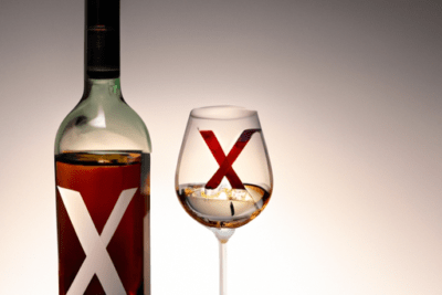 Botella y copa marcadas con una X que sugieren que pasa si el alcohol etilico esta caducado.