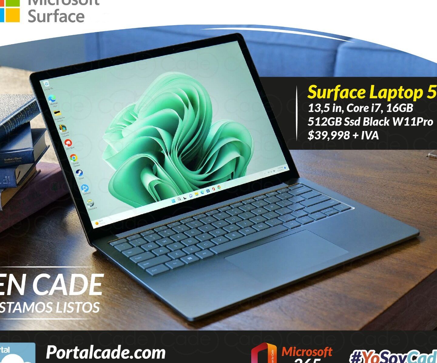 Surface Laptop 5 abierto sobre una mesa de madera con pantalla Windows y etiqueta de precio; que pasa si formateo mi xbox 360 descubre las consecuencias aqui