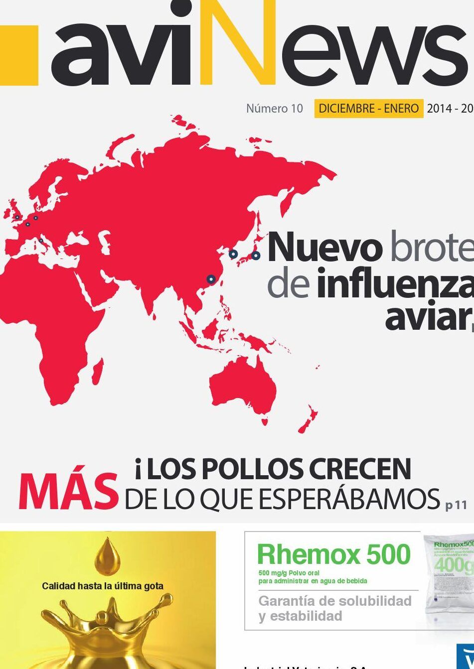 Portada de revista con mapa mundial en rojo y titulares sobre nuevo brote de influenza aviar y producción de pollos, que pasa si inhalas gas propano descubre los peligros y riesgos