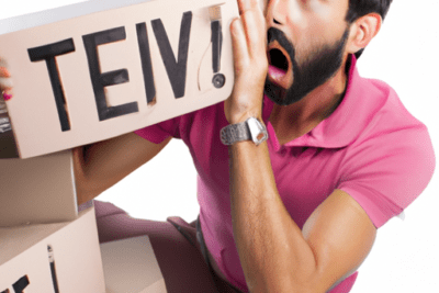 Hombre sorprendido sujetando cajas, imagen que evoca inquietud sobre que pasa si me ha caducado la itv