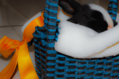 Cesta azul con lazo naranja y objeto blanco en su interior que pasa si mi nie esta caducado