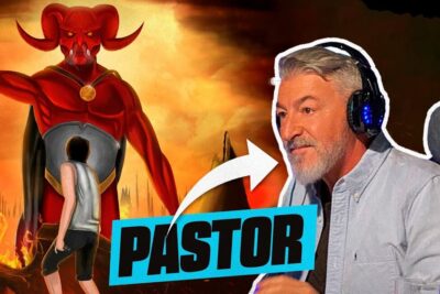 Figura demoníaca roja frente a una persona y un hombre con auriculares señalizado como pastor, imagen que invita a reflexionar sobre que significa ubuntu descubre el verdadero sentido de esta palabra tan profunda