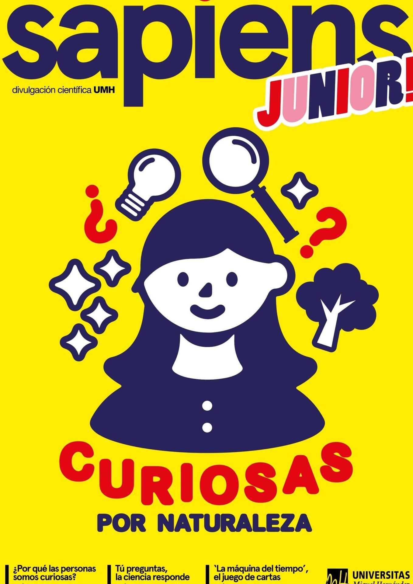 Portada colorida con ilustración de niña curiosa, lupa, bombilla y signos de interrogación que sucede al inhalar gas vitro descubre las consecuencias aqui
