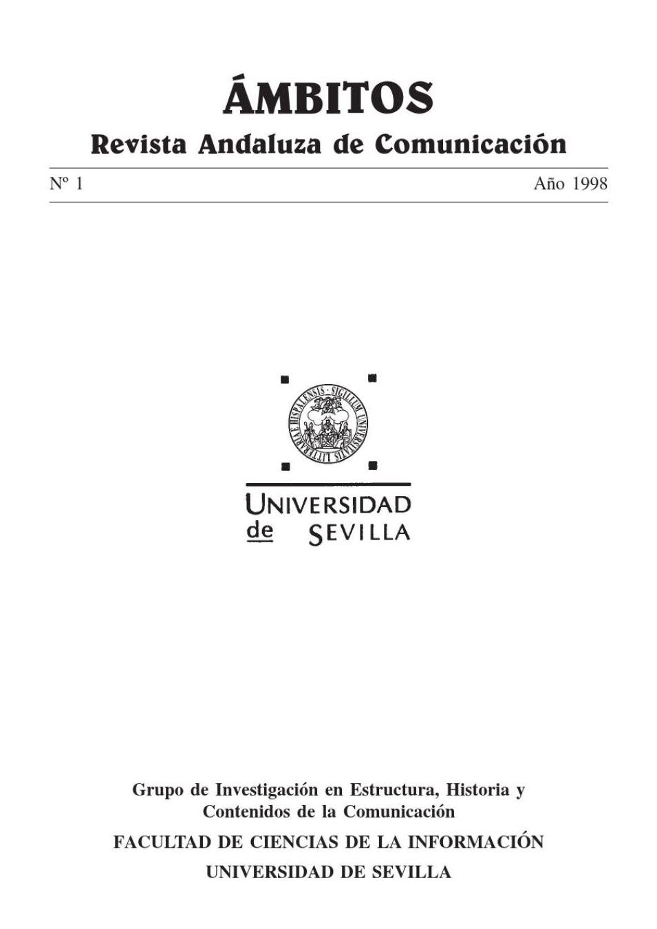 Portada de Ámbitos, Revista Andaluza de Comunicación de la Universidad de Sevilla, Nº 1 Año 1998, sello institucional y créditos editoriales — que sucede si deposito 1000 euros en el banco mundial descubre la respuesta aqui