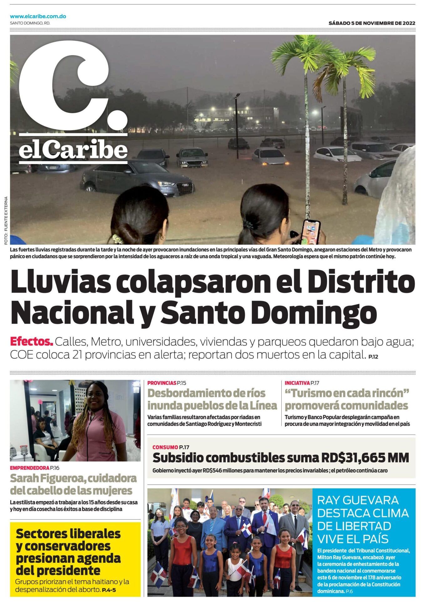 Portada del periódico elCaribe con calles y vehículos inundados y dos personas observando desde detrás, que sucede si kelvin muere sons of the forest ubicacion y curiosidades