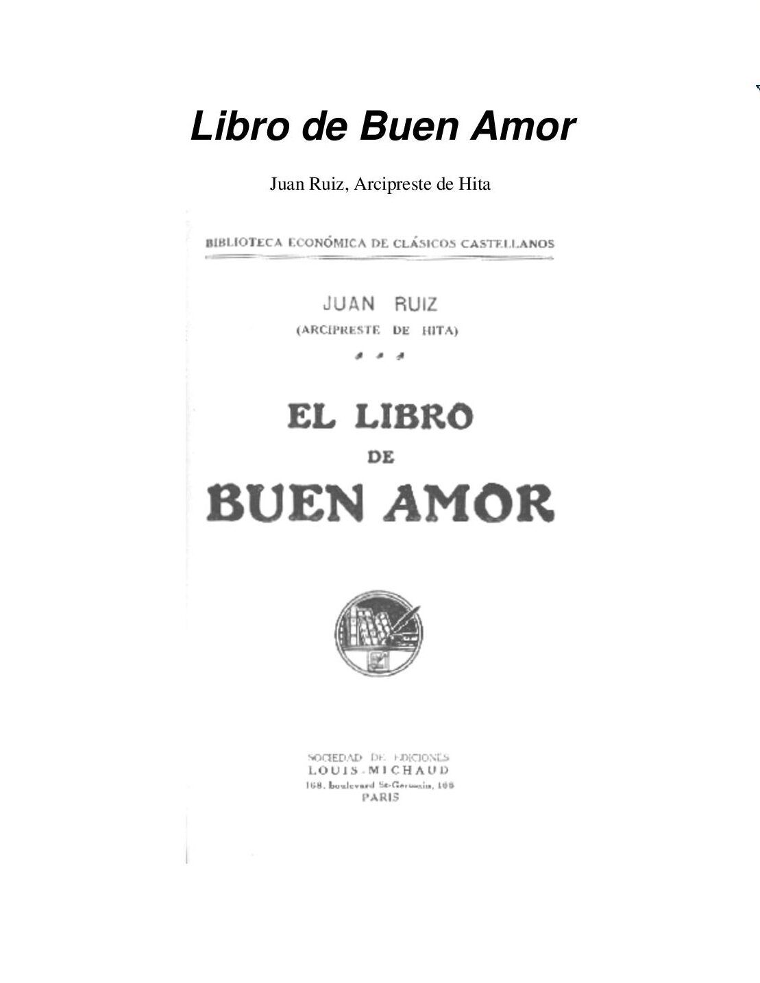 Portada en blanco y negro del Libro de Buen Amor de Juan Ruiz con sello editorial, que sucede si la caldera se queda sin agua descubre por que tiembla