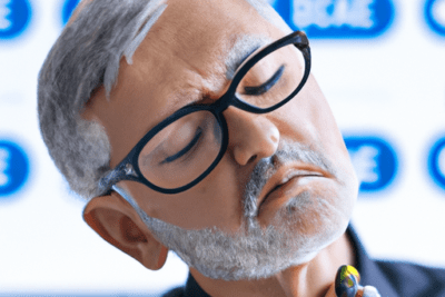 Hombre mayor con gafas tocándose la garganta con expresión de dolor que sucede si usas betadine caducado descubre los riesgos y precauciones.