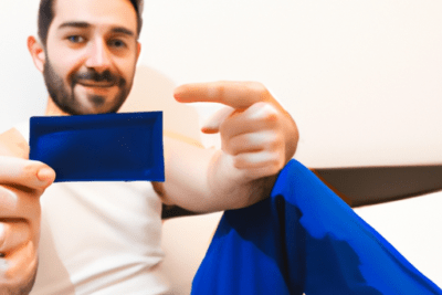Hombre sonriente mostrando una tarjeta azul en la mano, se me ha caducado la tarjeta sanitaria descubre que hacer