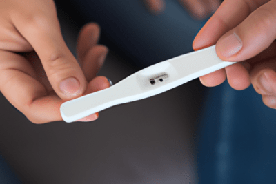 Manos sosteniendo un test de embarazo con duda sobre si un test de embarazo esta caducado es fiable