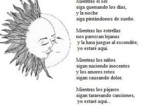 Dibujo de sol con rayos y luna enfrentada con texto poético sobre significado del tatuaje de luna y sol explicacion detallada