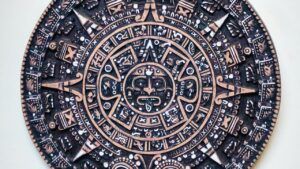 Disco circular tallado con rostro central y glifos radiales que sugieren significado emoji expresion emocional