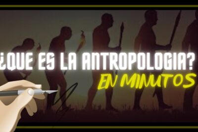 Cartel con siluetas de evolución humana, mano dibujando y texto ¿QUE ES LA ANTROPOLOGIA? EN MINUTOS sqxJrOG 4 2