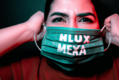 Mujer ajustando mascarilla con expresión tensa su sesion ha caducado por favor conectese de nuevo