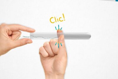 Manos ensamblando un aplicador con clic para dejar el tampon puesto correctamente.