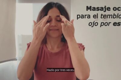 Mujer realizando masaje ocular para reducir temblor ocular