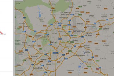 Mapa de la Comunidad de Madrid con menú lateral de Google Maps; utiliza google maps para encontrar ubicaciones en alcala de henares