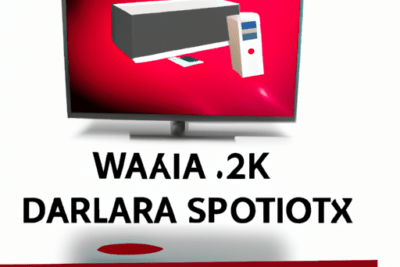 Cartel ilustrado de televisor con receptor rectangular y torre de PC sobre fondo rojo, viark sat 4k caducado que hacer si tu dispositivo ha expirado