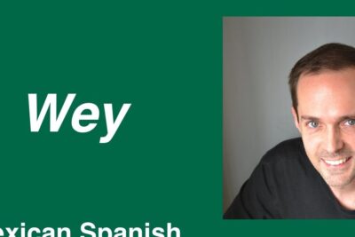 Cartel verde con la palabra Wey y retrato sonriente que representa wey mexico.