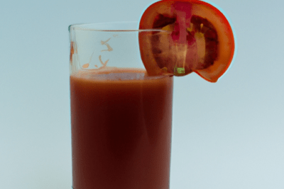 Vaso de zumo de tomate con una rodaja en el borde, zumo de tomate caducado una mirada a los posibles riesgos y precauciones